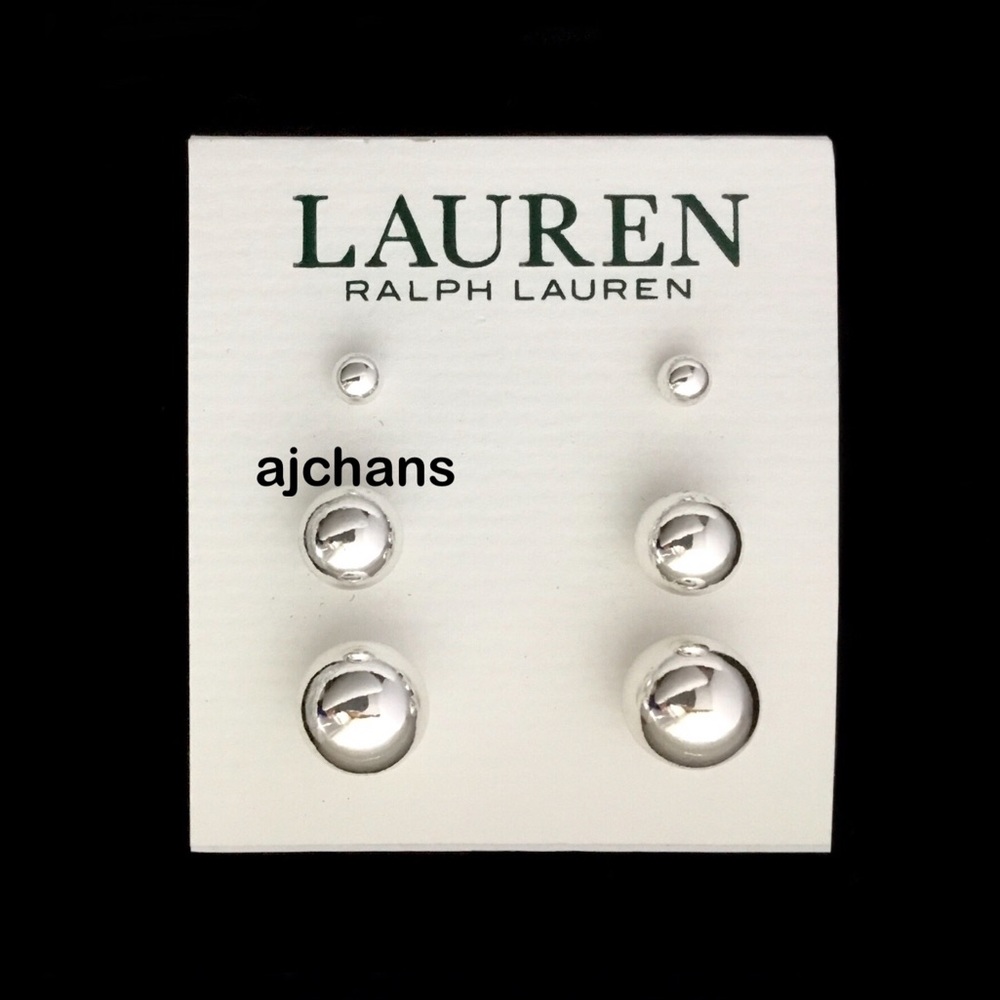 Lauren Ralph Lauren 3-Pc. Set Silver Tone Metal Ball Stud Eattings